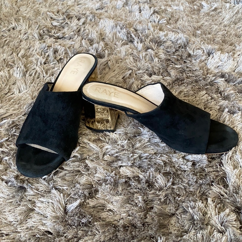 Black Sandal Gold Block Heel 7.5